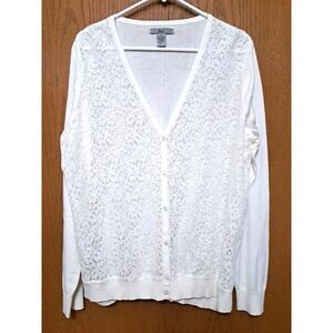 Bass Women's Ivory Cotton Blend Long Sleeve Cardigan Woven Fabric Fronf Size XL